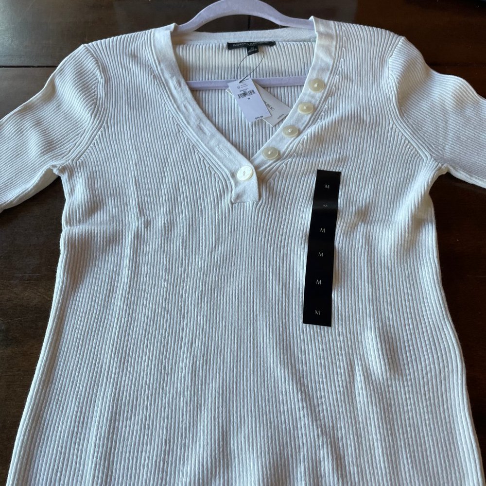 Banana Republic Cream V-Neck Sweater with Button accents - Picture 5 of 7